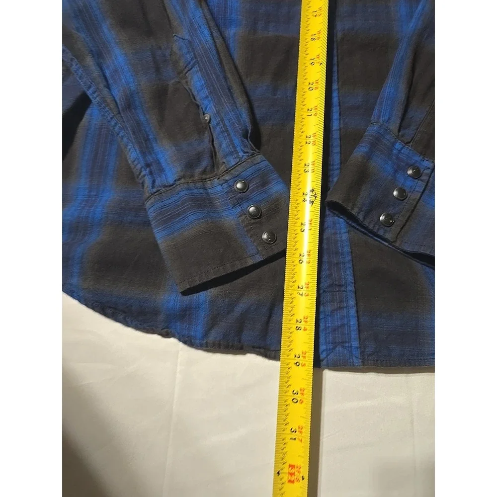 American Eagle Large Button-Down Long Sleeve Casual Shirt Gray Blue Plaid - Picture 3 of 7